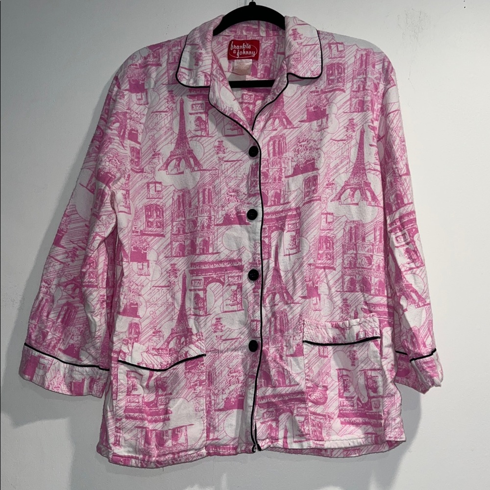 FRANKIE AND JOHNNY Eiffel Tower print flannel pj top